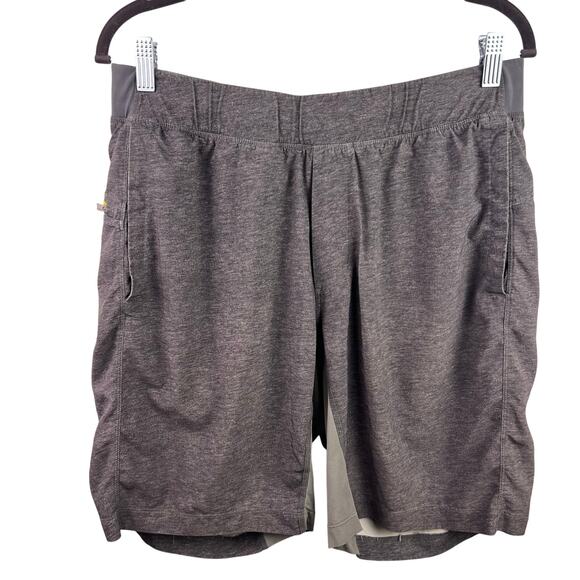 Lululemon Lined Training Shorts Gray Yellow Zip Mesh Pockets Men’s Large Workout - Picture 1 of 16